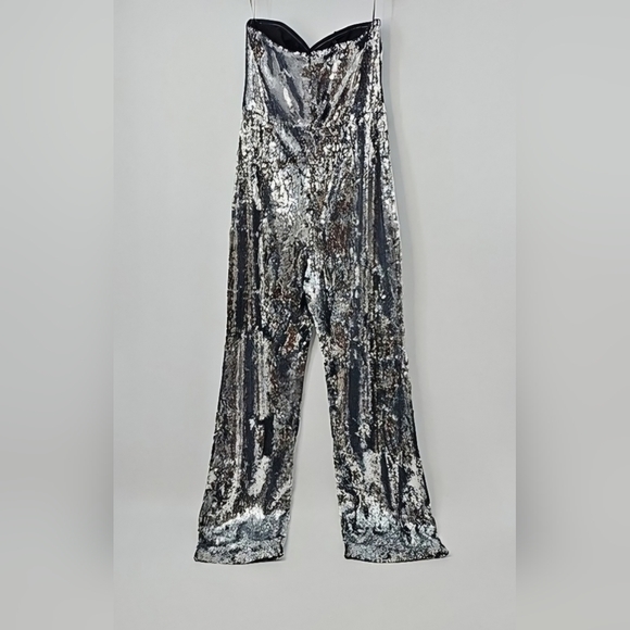 Dress The Population ANDY Silver Sequined Strapless Jumpsuit Rockstar Sexy Glam - Picture 13 of 17